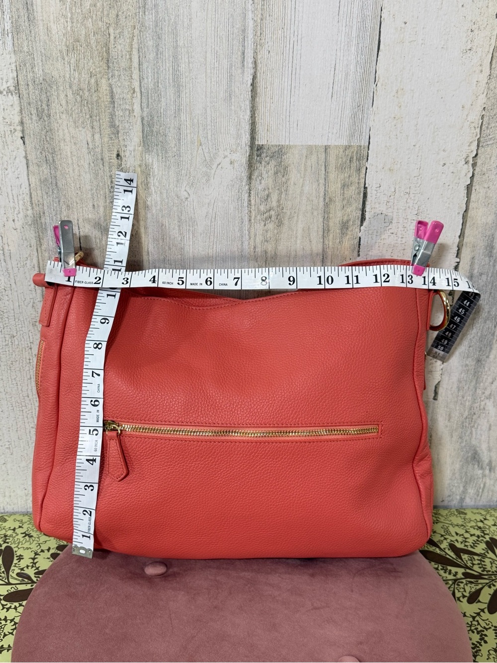 Laggo Coral Leather Hobo Shoulder Bag with Gold Accents - Picture 8 of 16